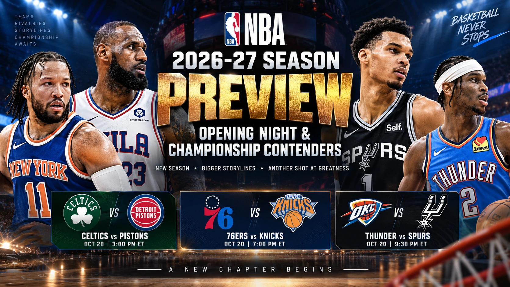NBA 2026-27 Opening Night Preview: Matchups, Storylines and Championship Contenders